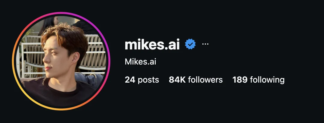 Instagram profile of @mikes.ai before Garlic Media: 24 posts, 84K followers.