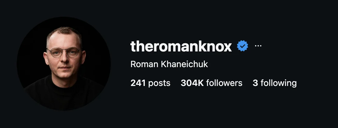 Instagram profile of @theromanknox after Garlic Media: 241 posts, 304K followers.