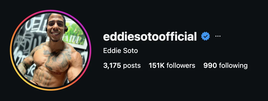 Instagram profile of @eddiesotoofficial after Garlic Media: 3,175 posts, 151K followers.